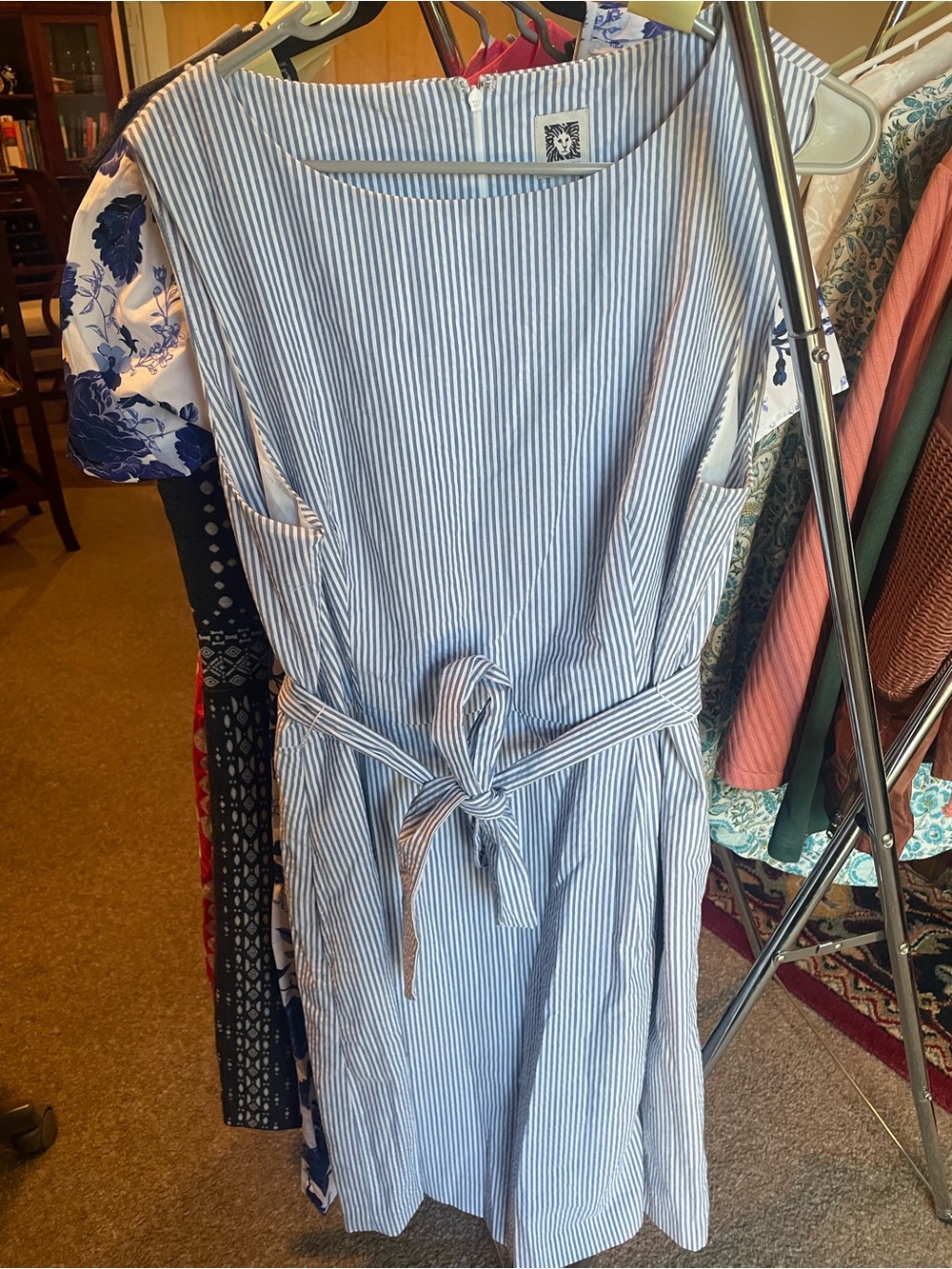 Anne Klein Striped Blue Tie-Waist Summer Dress